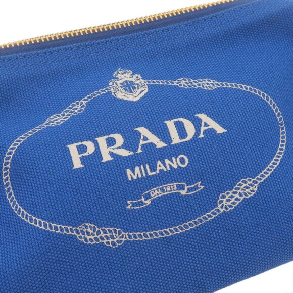 Auth PRADA Capana Cometic Pouch Blue Canvas Leather - Picture 3 of 16